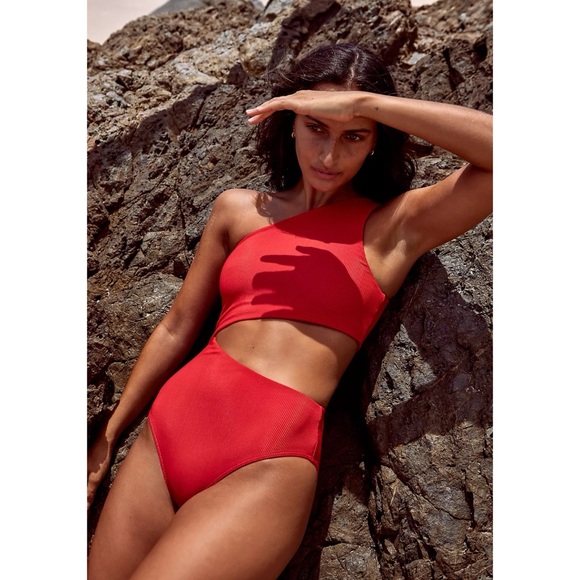 New Beach Riot Celine Ribbed-One Piece Swimsuit Holiday Red Small - Picture 7 of 7